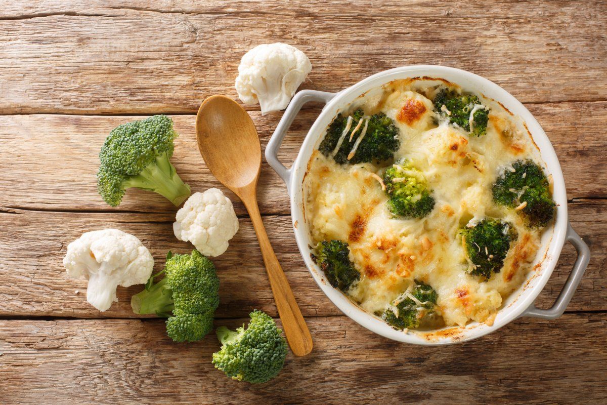 Gratin de brocolis et chou-fleur.