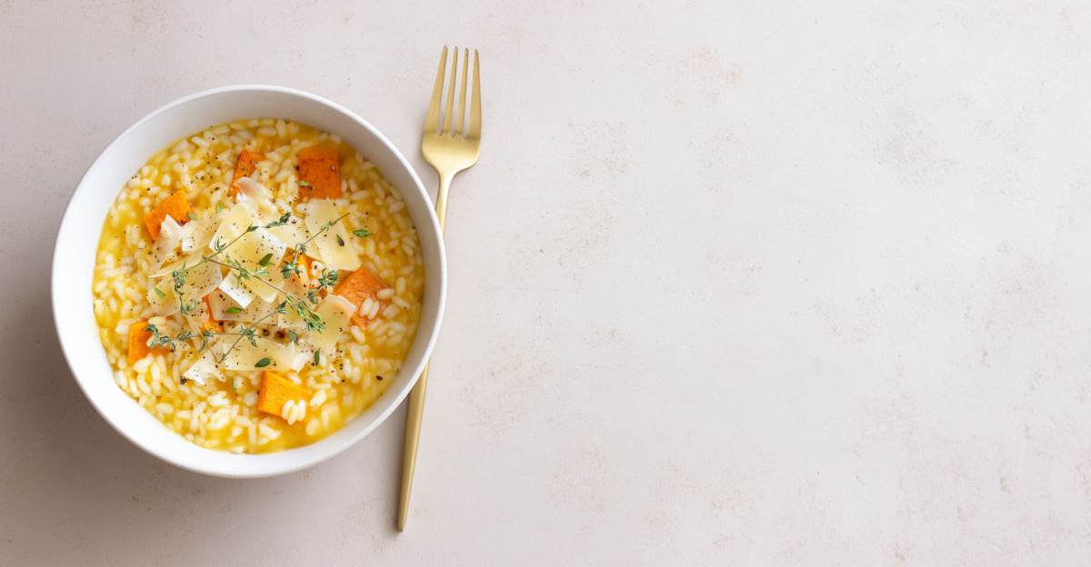 Risotto v&eacute;g&eacute;tarien &agrave; la courge et au thym.