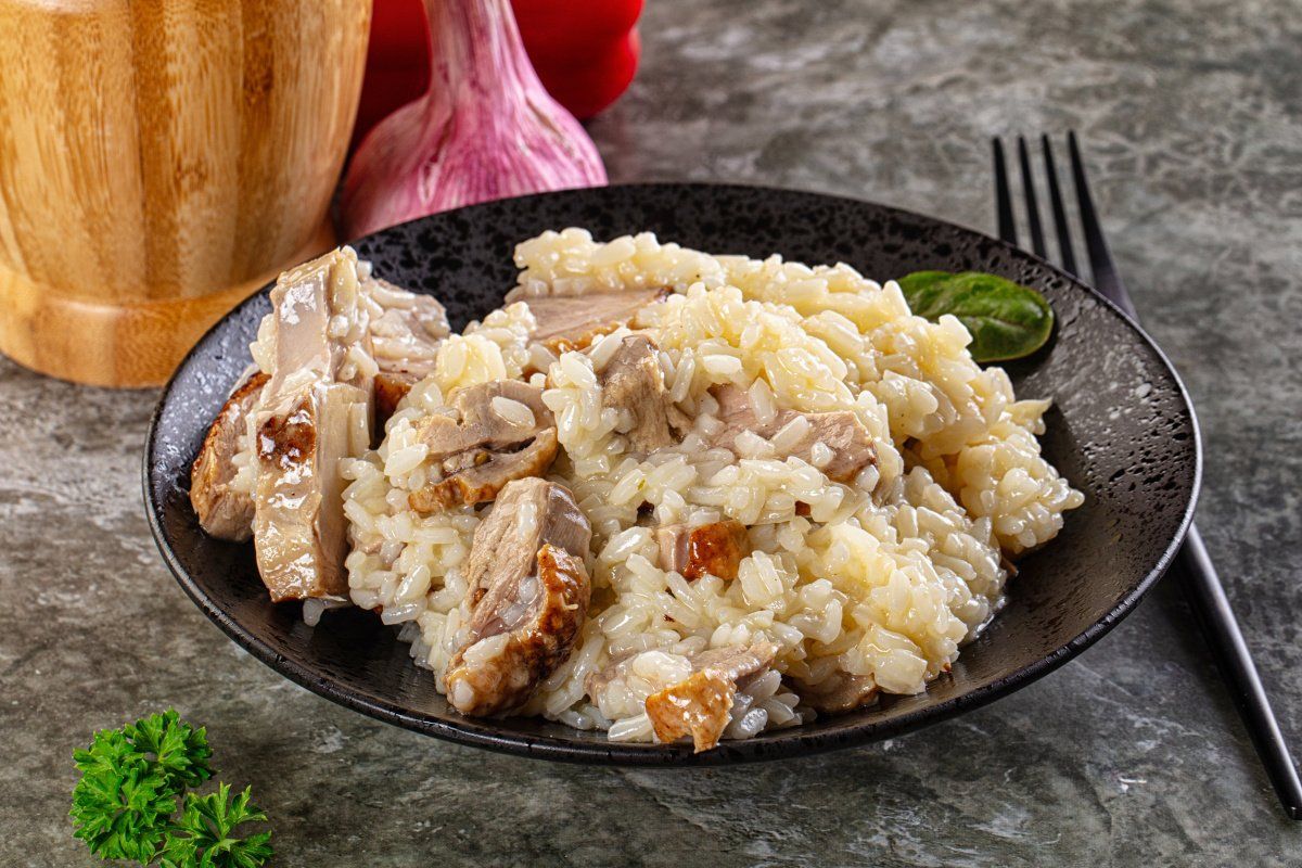 Risotto au magret de canard r&ocirc;ti.