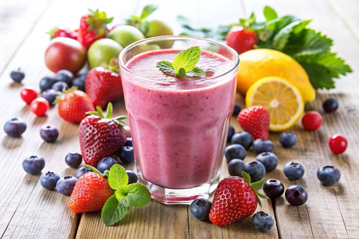 Verre de smoothie aux fruits rouges.
