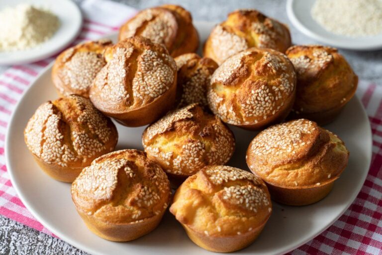 Muffins dorés au maïs et aux graines de sésame.